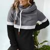Winter Fall Women Fashion Color-block Hooded Sweatshirt Loose Drawstring Hoodie