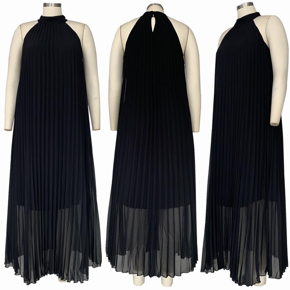 Элегантное плиссированное платье без рукавов для женщин размера плюс с подкладкой