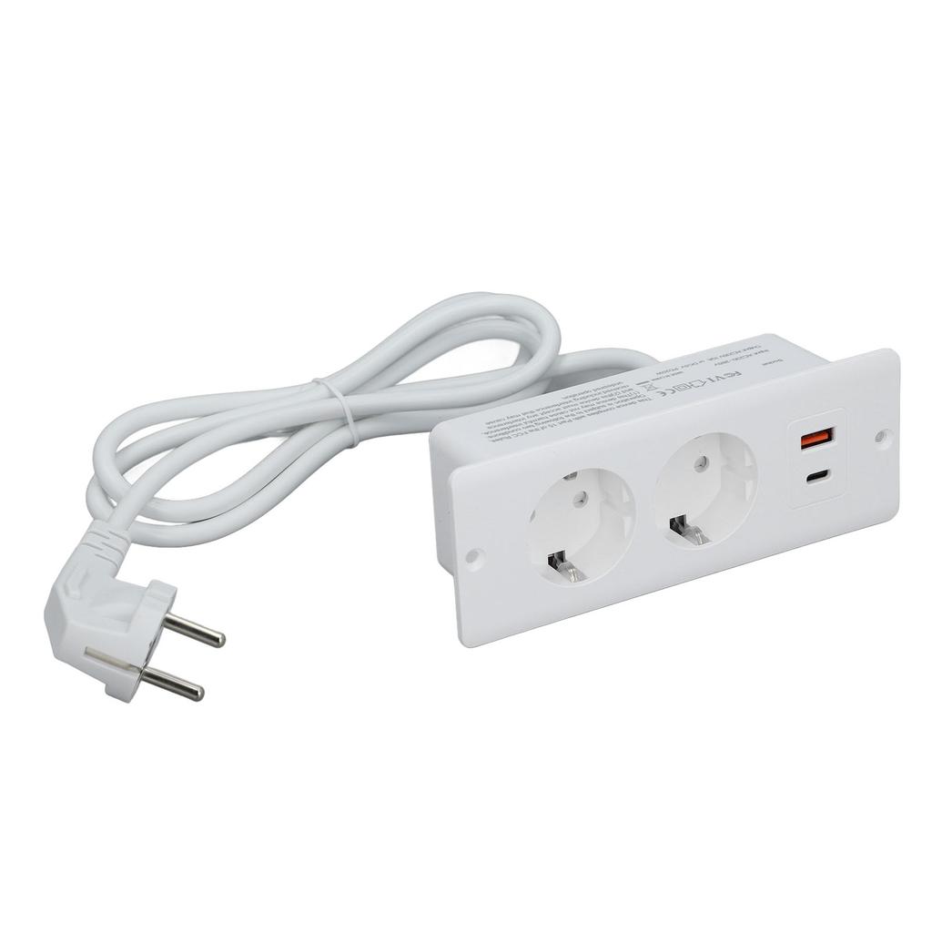 Встраиваемая розетка 2 розетки с портом USB C USB A мощностью PD20W, встроенный удлинитель для мебели, шнур 1,5 м