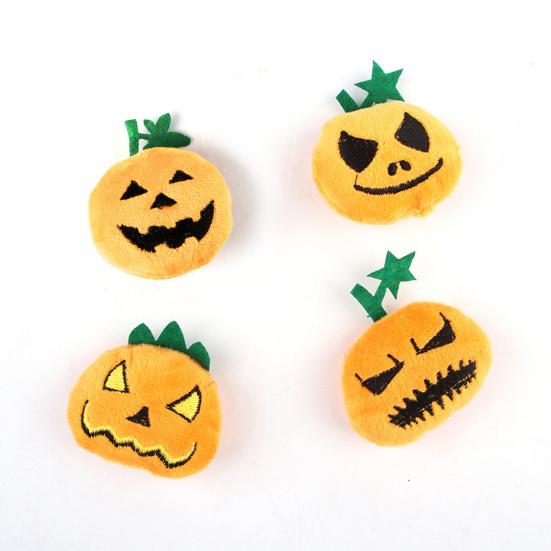 Self-entertainment Cat Toy Halloween Pumpkin Toy, Squeaky Stuffed Chew Interactive Soft Plush with Feathers for Indoor Cats