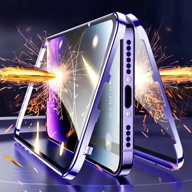 Чехлы для iPhone 16E 16 E Магнитный адсорбционный противоударный чехол для iPhone SE 4 13 SE4 15 16 Pro Max Полностью металлический бампер Двусторонняя крышка из закаленного стекла