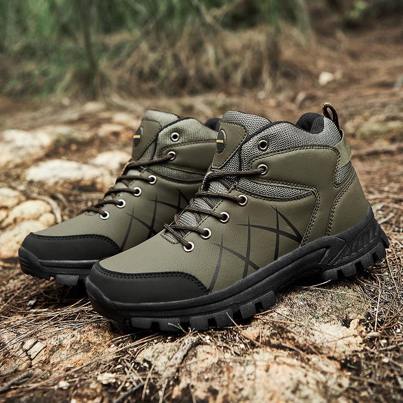 Autumn New Men's Shoes Outdoor Hiking Shoes High-top Leather Hiking Off-road Large-size Platform Casual Shoes