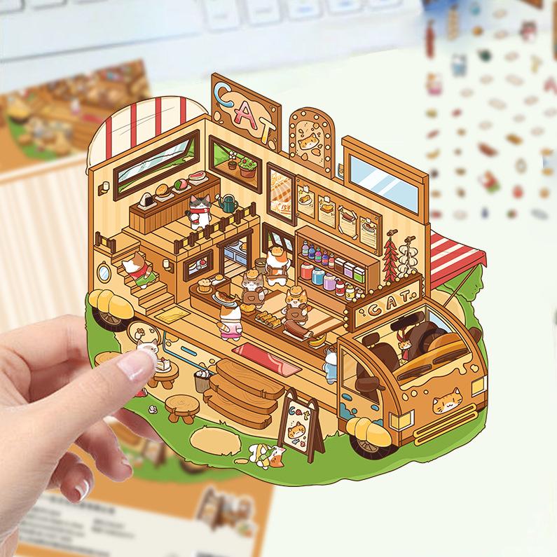 Cartoon Landscape Stickers Multiple Miniature World 3D Hut Unzip DIY Scene Manual Post