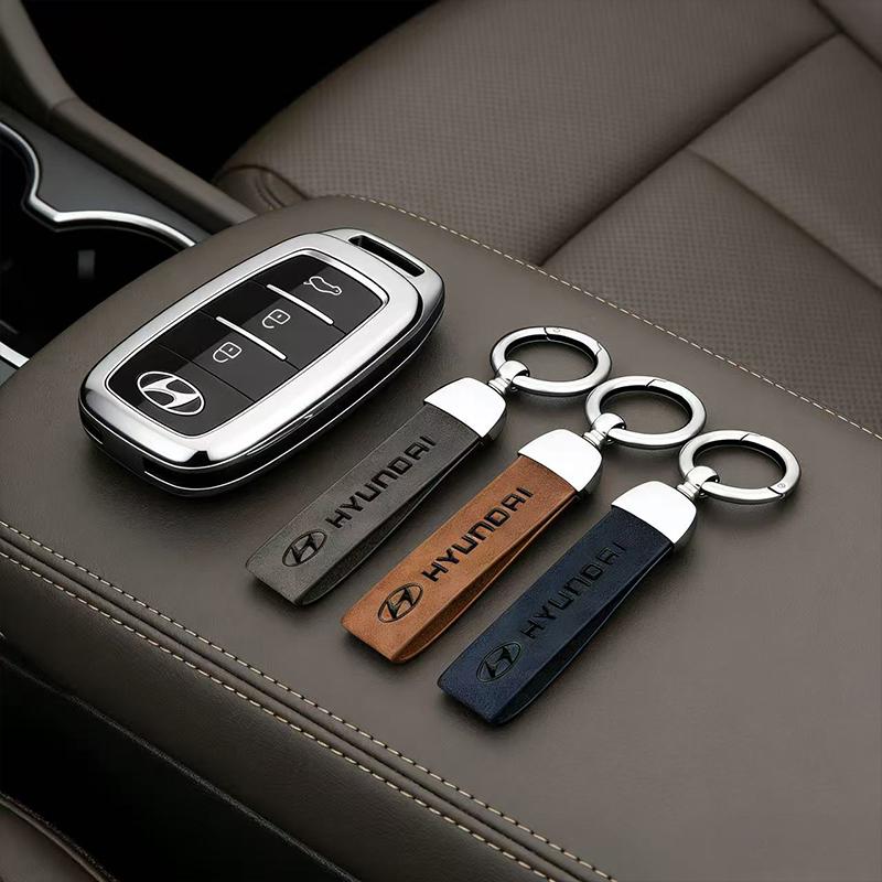 Car Valve Core Vintage Leather Keychain Ring Zinc Alloy Chain Key For Hyundai Tucson Accent Kona Elantra Getz Ioniq I40 Sonata ZZ39