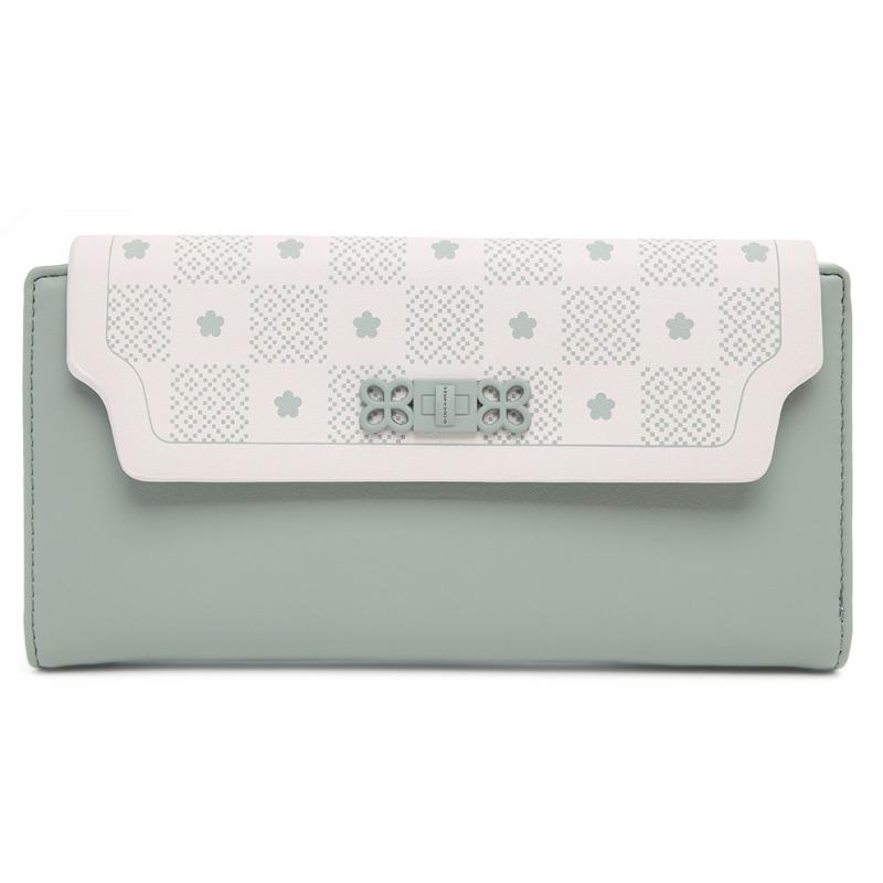 PU мягкий складной женский длинный кошелек с пряжкой-цветком