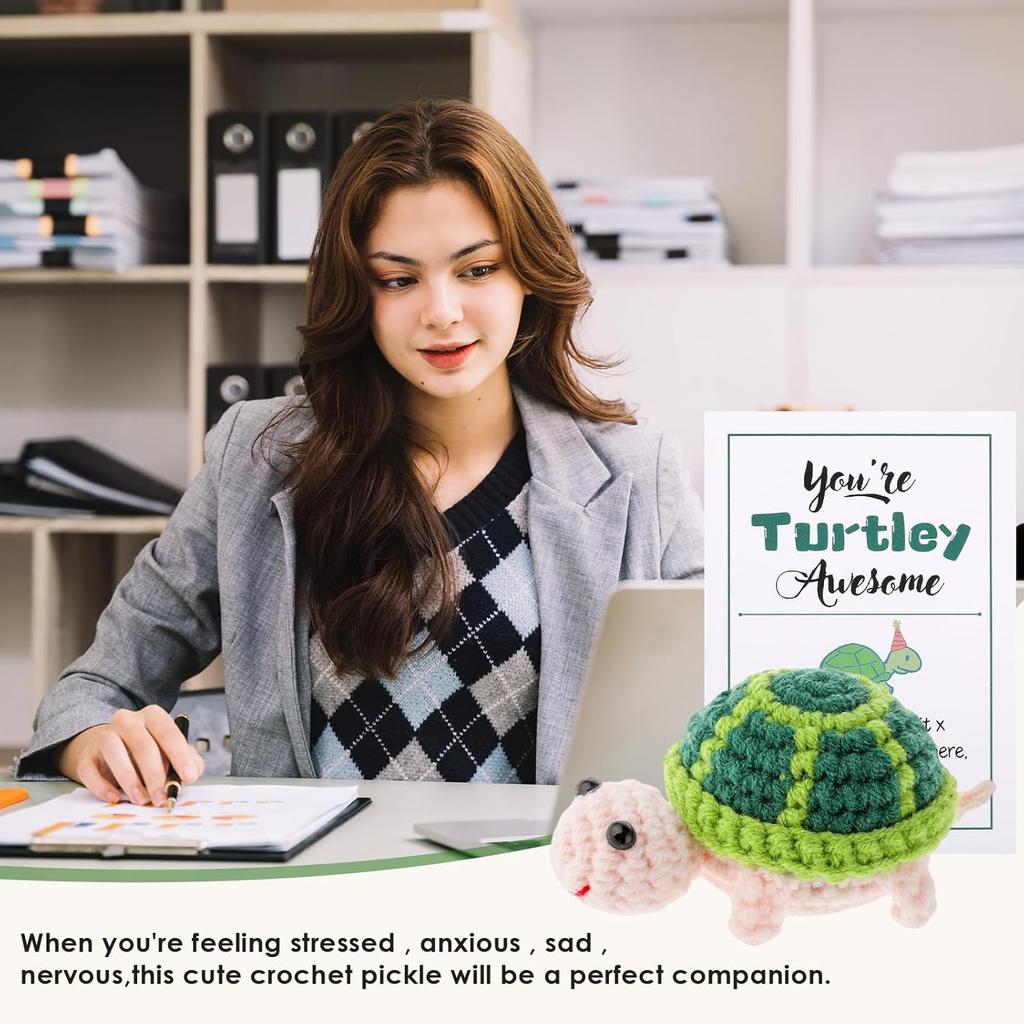 Funny Crochet Positive Energy Turtle With Encouragement Card Home Room Decoration Handmade Wool Knitting Turtle Christmas Gifts