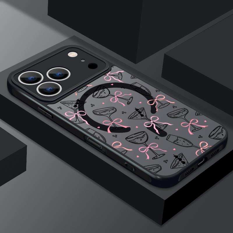 Магнитный чехол для телефона с узором из вишневых бантиков для iPhone 17e 17 Pro Max 16 15 14 13 Pro Max 16e 11 Для Magsafe Акриловая задняя крышка