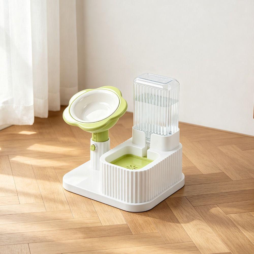 2-in-1 Pet Bowl Adjustable Height Automatic Water Dispenser Cat Water Food Bowl Cat Feeding