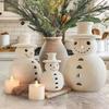 Light Up Snowman Christmas Decor LED Lighted Handmade White Snowman Figurine Winter Rustic Tabletop Ornaments for Holiday Home Decor