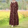 Women Casual Ethnic Print Loose Long Sleeve Long Dress