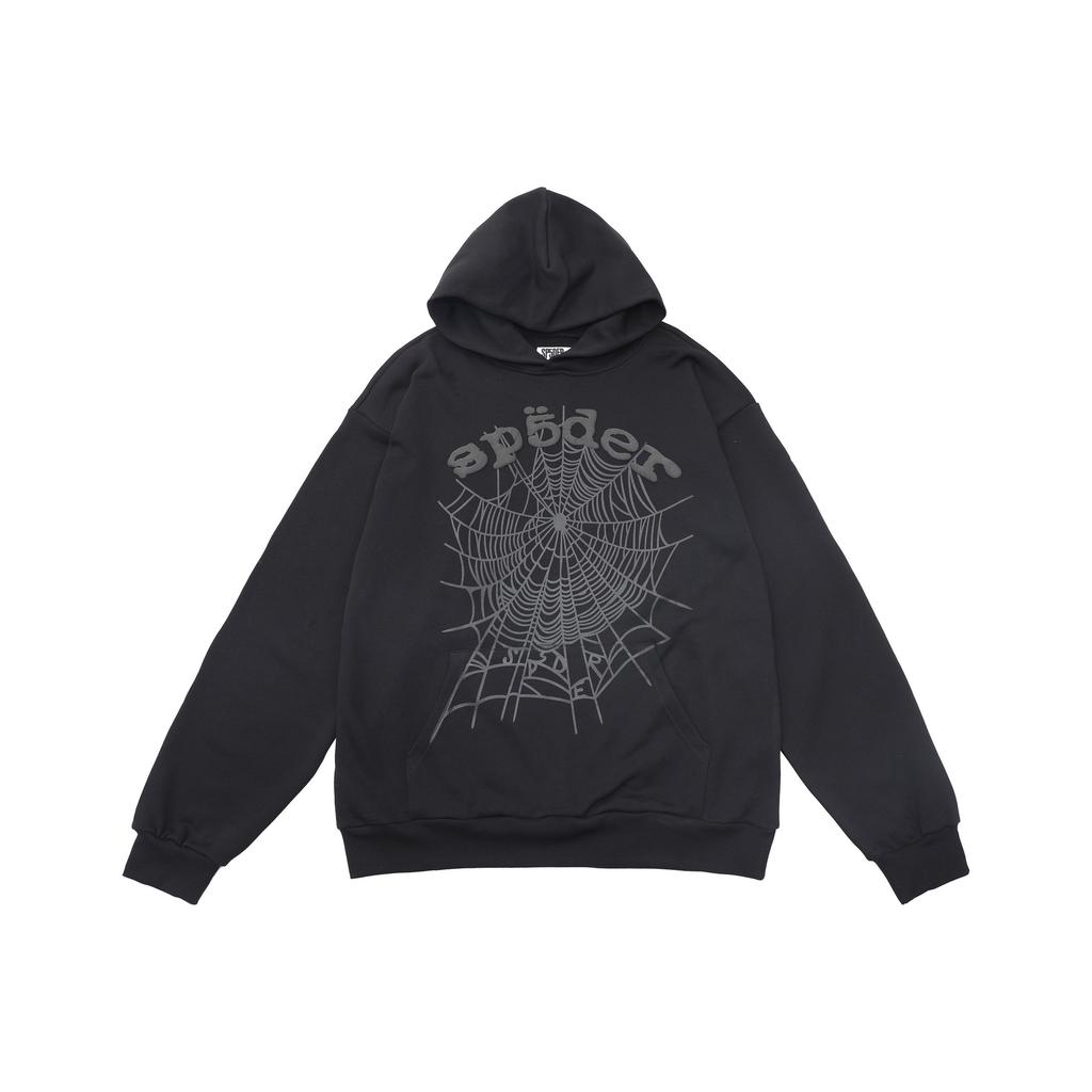 A high-quality SP5DER spider web foam printed hoodie, European and American large-size loose sweater.