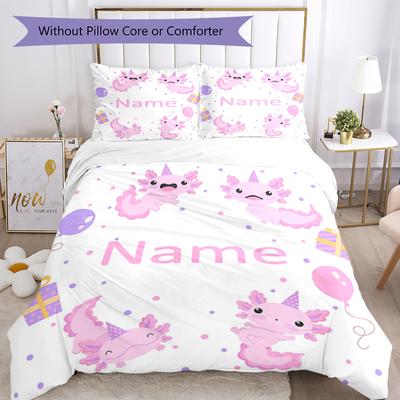 3pcs Custom Name Axolotl Bedding Set Duvet Cover Closure Includes 1 Duvet Cover & 2 Pillowcases, Soft and Comfortable for All Seasons.
