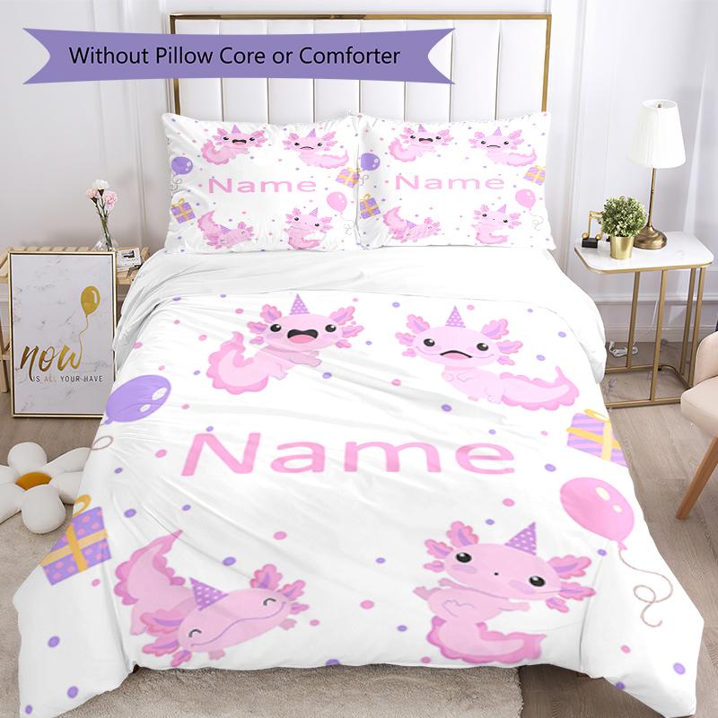 3pcs Custom Name Axolotl Bedding Set Duvet Cover Closure Includes 1 Duvet Cover & 2 Pillowcases, Soft and Comfortable for All Seasons.