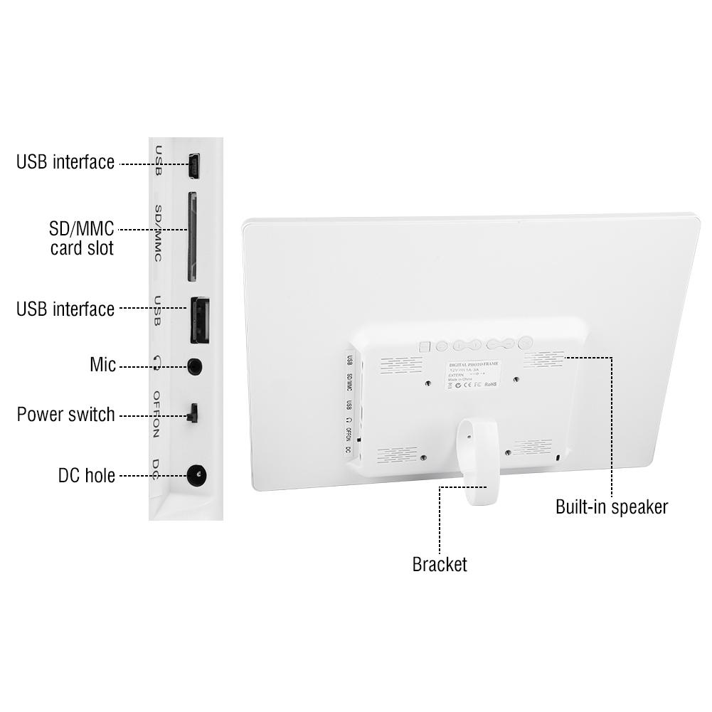 15.4Inch 1280*800HD Digital Photo Picture Frame Alarm Clock Player Album Remote Control White