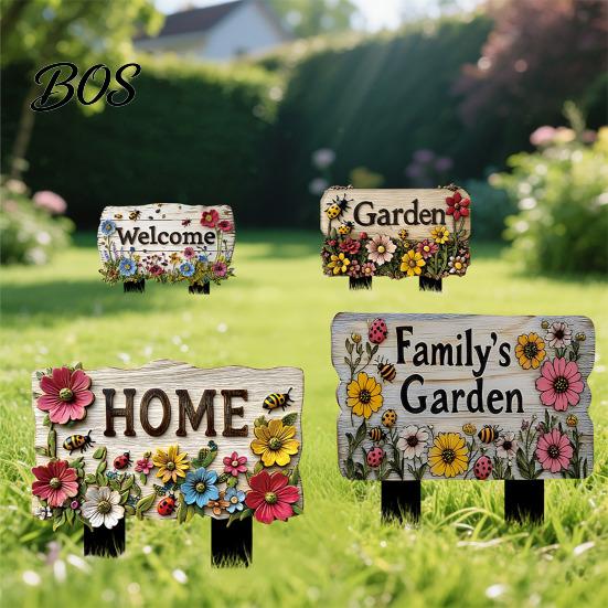 Yard Welcome Sign Floral Garden with Stake, Farmhouse Sign, Colorful Flowers Stake Art Rustic for Home Pathway Planter Decor Flower Pot