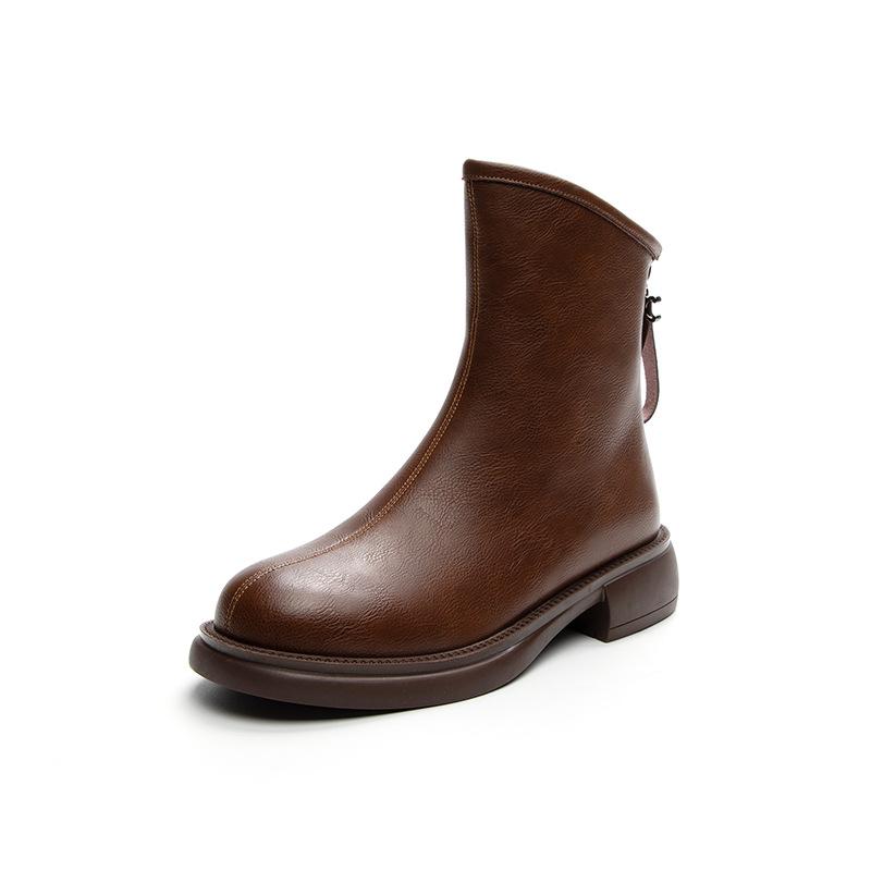 Ботинки Мартин из коровьей кожи в британском стиле Весна и Осень 2025 ретро короткие ботинки задняя молния универсальные женские ботинки на толстой подошве на толстом каблуке тонкие ботинки