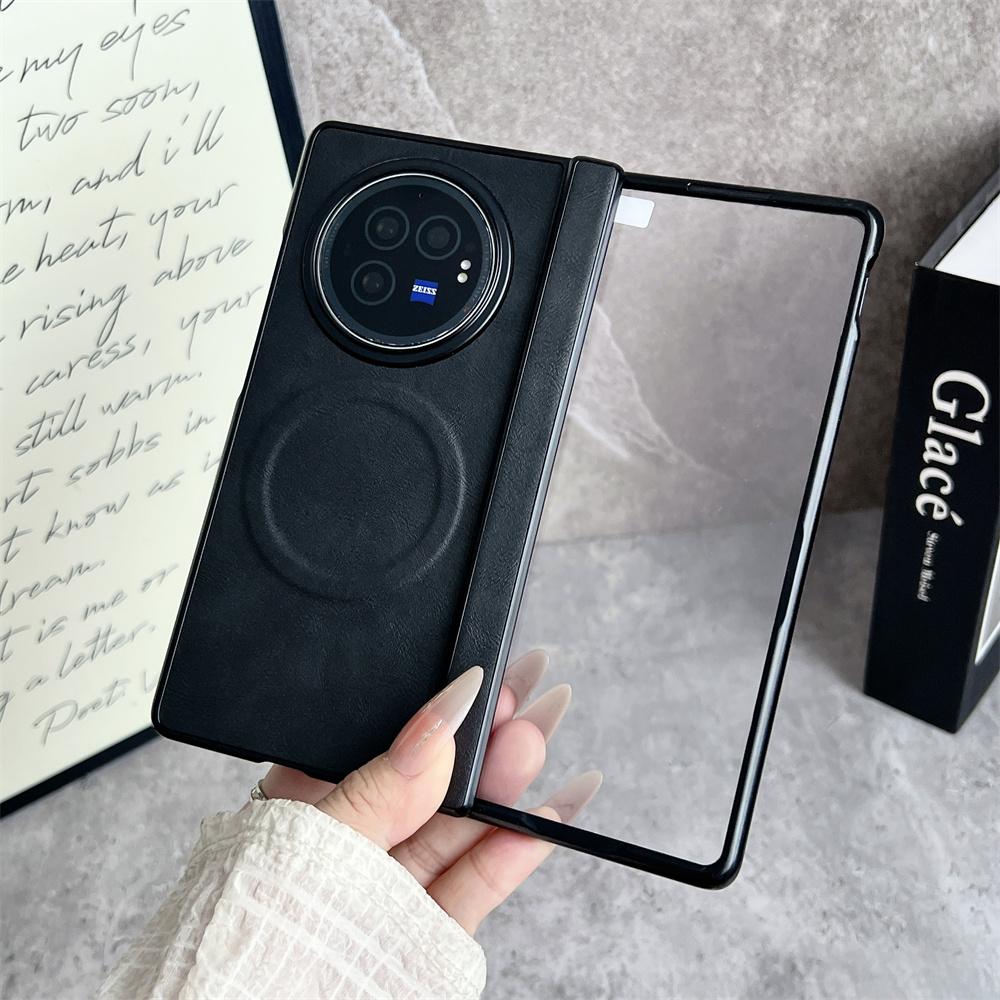 Fashion Leather Pattern Phone Case For VIVO X Fold 3 Pro Front Protection Film Hinge MagSafe Magnetic Hard Shell Back Cover