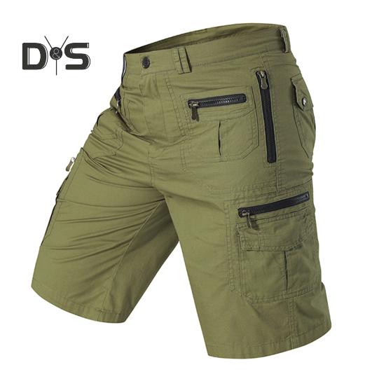 Men Cropped Pants with Multi-Pockets Design Mid-rise Button Zipper Fly Straight Leg Solid Color Cargo Shorts