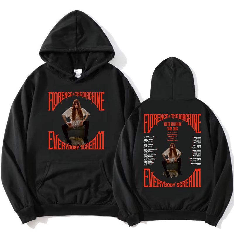 Everybody Scream Тур 2026 Худи Florence + The Machine Свитшот Рок-группы С длинным рукавом Флис Женские Пуловеры Одежда с принтом