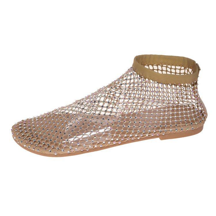 Beach Sandals Women's Fishnet Stockings Hollow Out Low Heel Flat Sandals Women