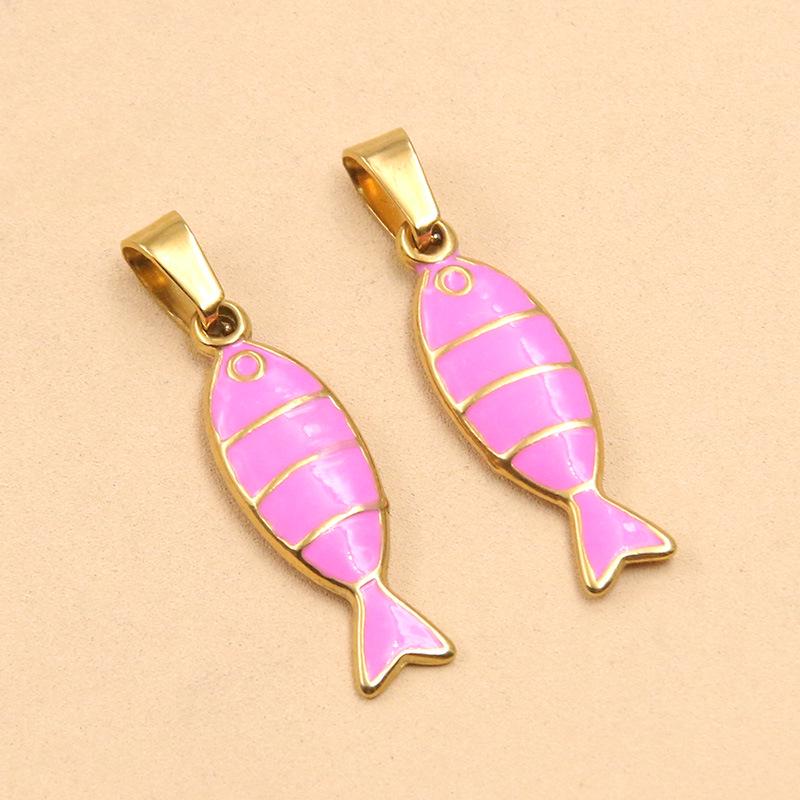 Gold & Enamel Striped Fish Crab Charm - DIY Necklace, Bracelet, Earring Accessories (2 Styles, Stainless Steel)
