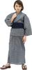 Yukata Set Made of Willow Cotton and Linen Fabric Heko for Boys Gray X Heko Obi [KYOETSU] Set, 3-piece (yukata, Obi, Geta) (110, G-2 Navy)