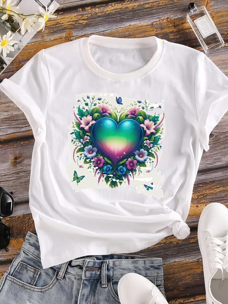 (Asian Size) Butterfly Trend 90s Women Tee Top Clothing Casual Print Lady Flower Fashion Short Sleeve T Shirt Female Graphic T-shirts