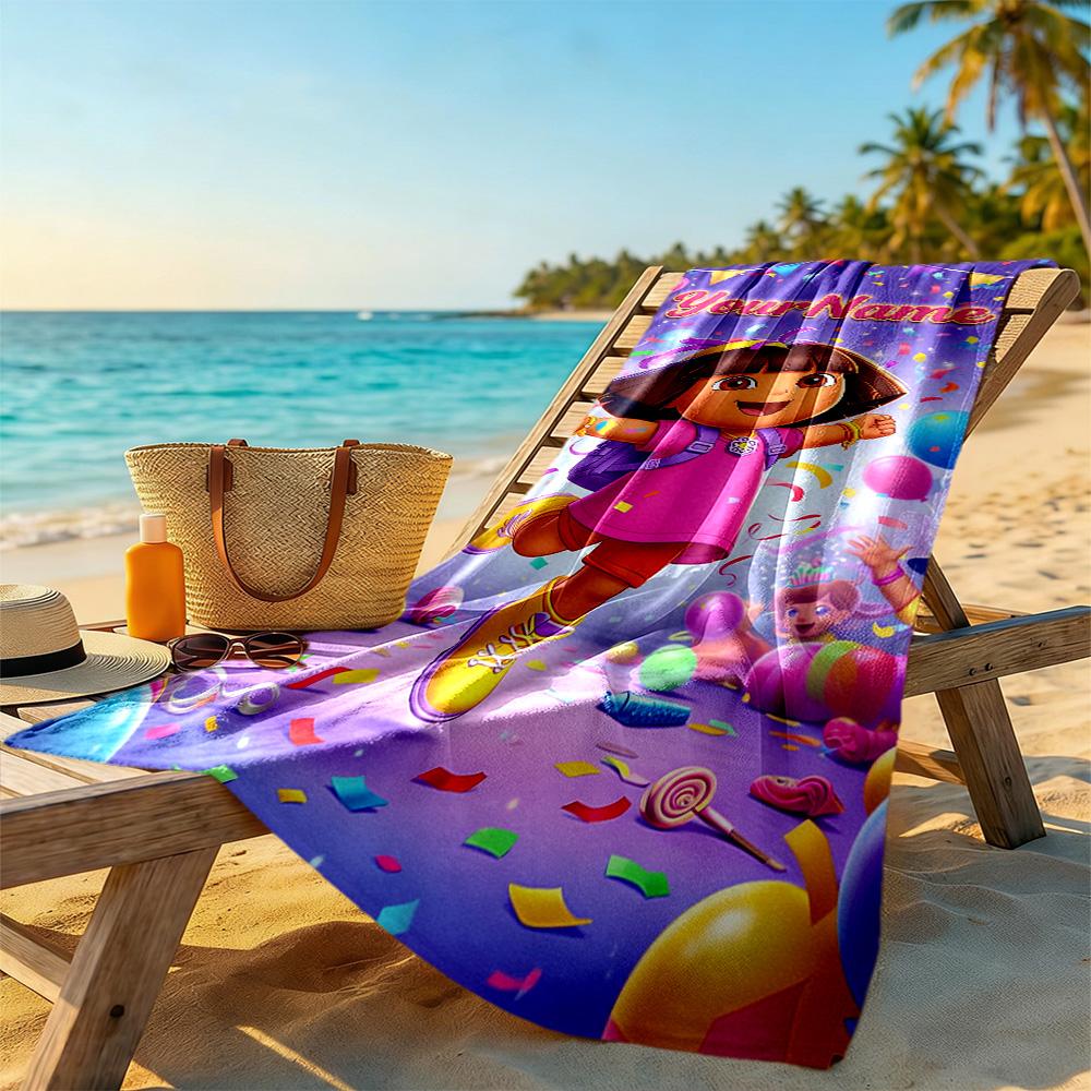 Dora Explorer Personalized Text Beach Towel Quick-Dry Soft Microfiber Suitable for Swimming Gym Camping Yoga Vacation