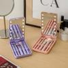 Rotatable Mirror Travel Makeup Brush with Light Adjustable Brightness with 5pcs Brush LED Makeup Mirror Brush Set Foldable