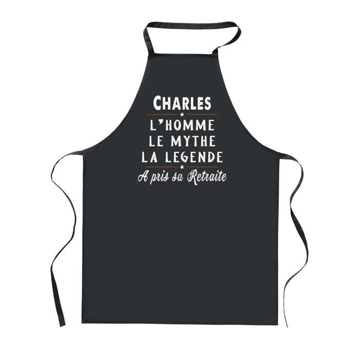 Tablier de cuisine - Charles Retraite - Noir - Coton résistant - Impression bretonne