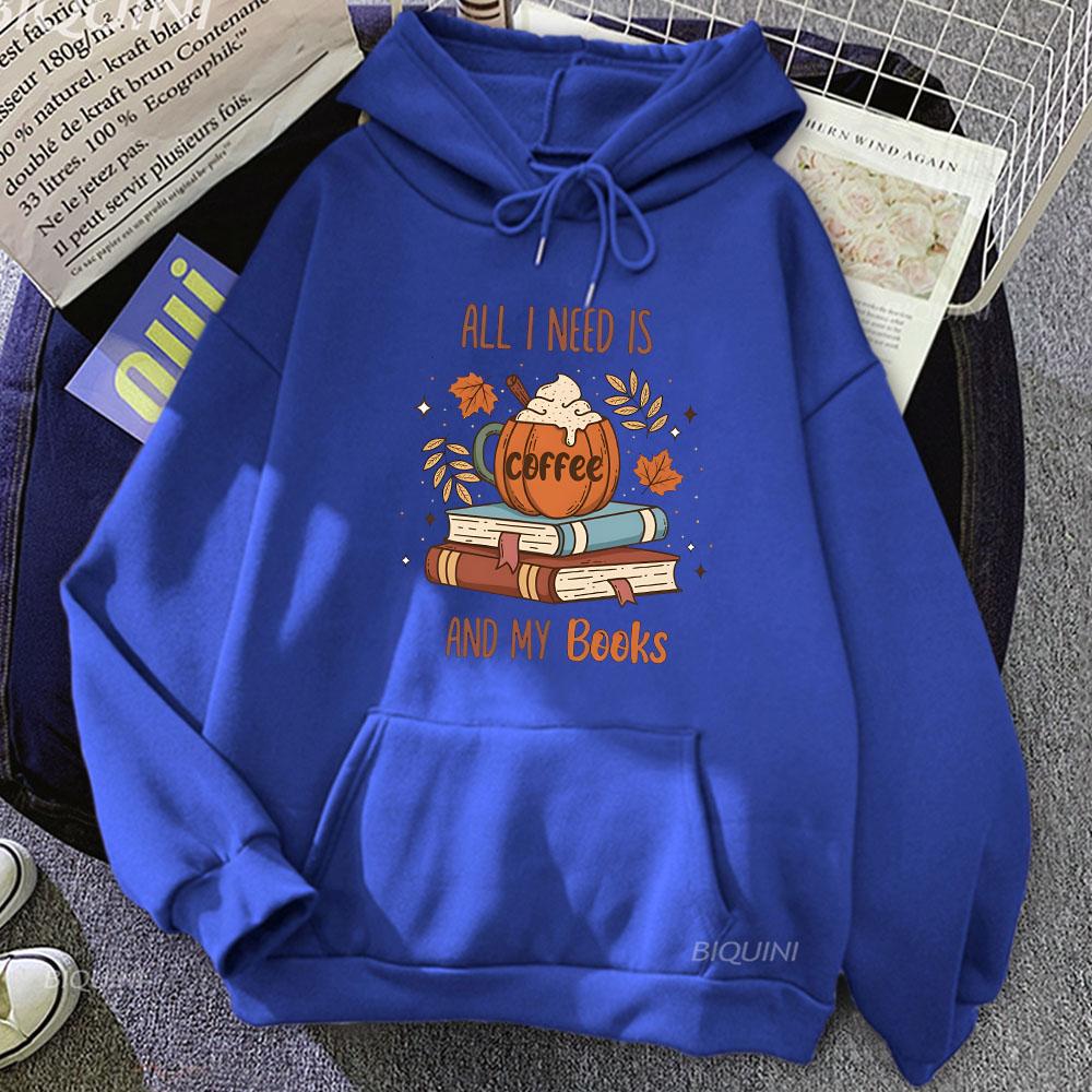 Coffee and Pumpkin Spice Print Hoodie Fall Winter Fleece Sweatshirts Oversized Casual O-neck Pullover Men/women Long Sleeve Tops