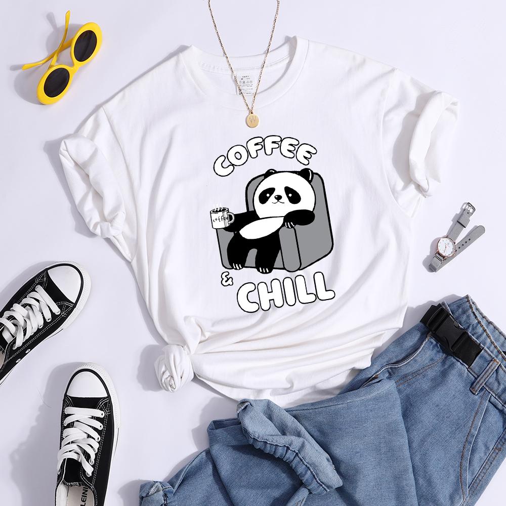 Футболки Coffee And Chill Kawaii Panda, женская уличная футболка для творчества, мягкая повседневная футболка, крутые укороченные топы в стиле хип-хоп