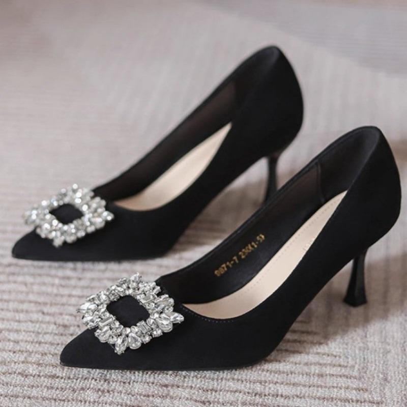 Модные туфли на шпильке с острым носком и высоким каблуком, украшенные стразами, универсальные туфли для поездок на работу