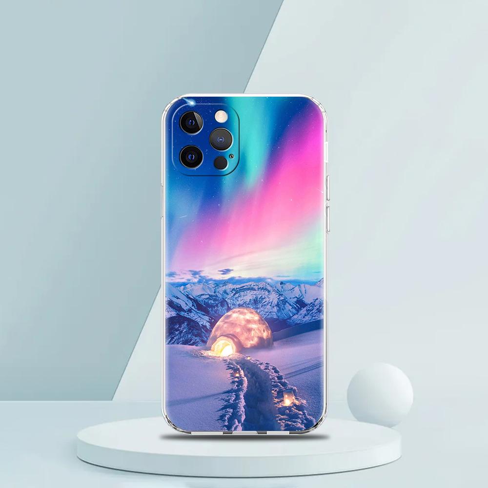 Для iPhone 15 16 14 13 12 mini 11 Pro Max XS X XR SE 7 8 Plus Силиконовый прозрачный чехол Красивое северное сияние Роскошный чехол для телефона