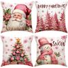 1pc Pink Christmas Cushion Cover Snowman Santa Claus Pine Durable Cover 2025 New for Home Ornament Xmas New Year Christmas Decor