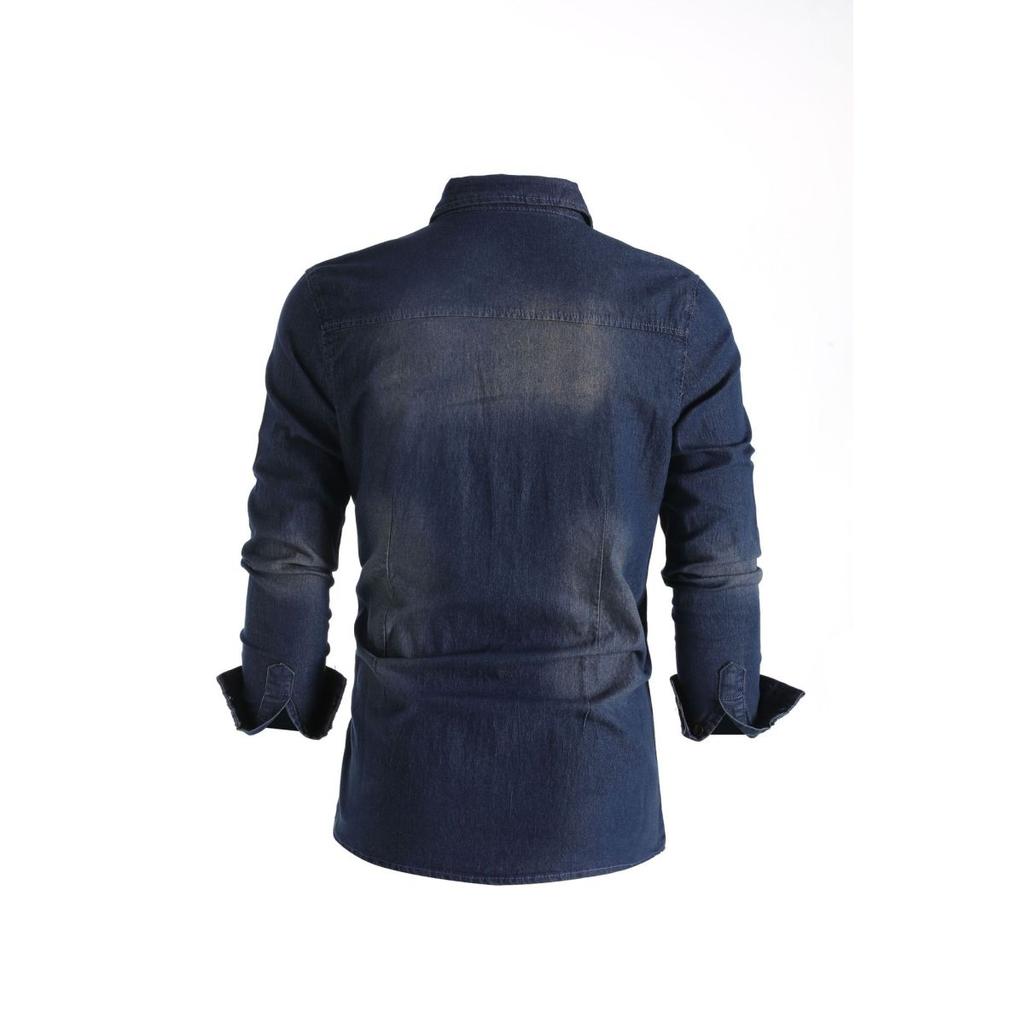 Men's Casual Solid Color Long Sleeve Lapel No-Iron Denim Shirt
