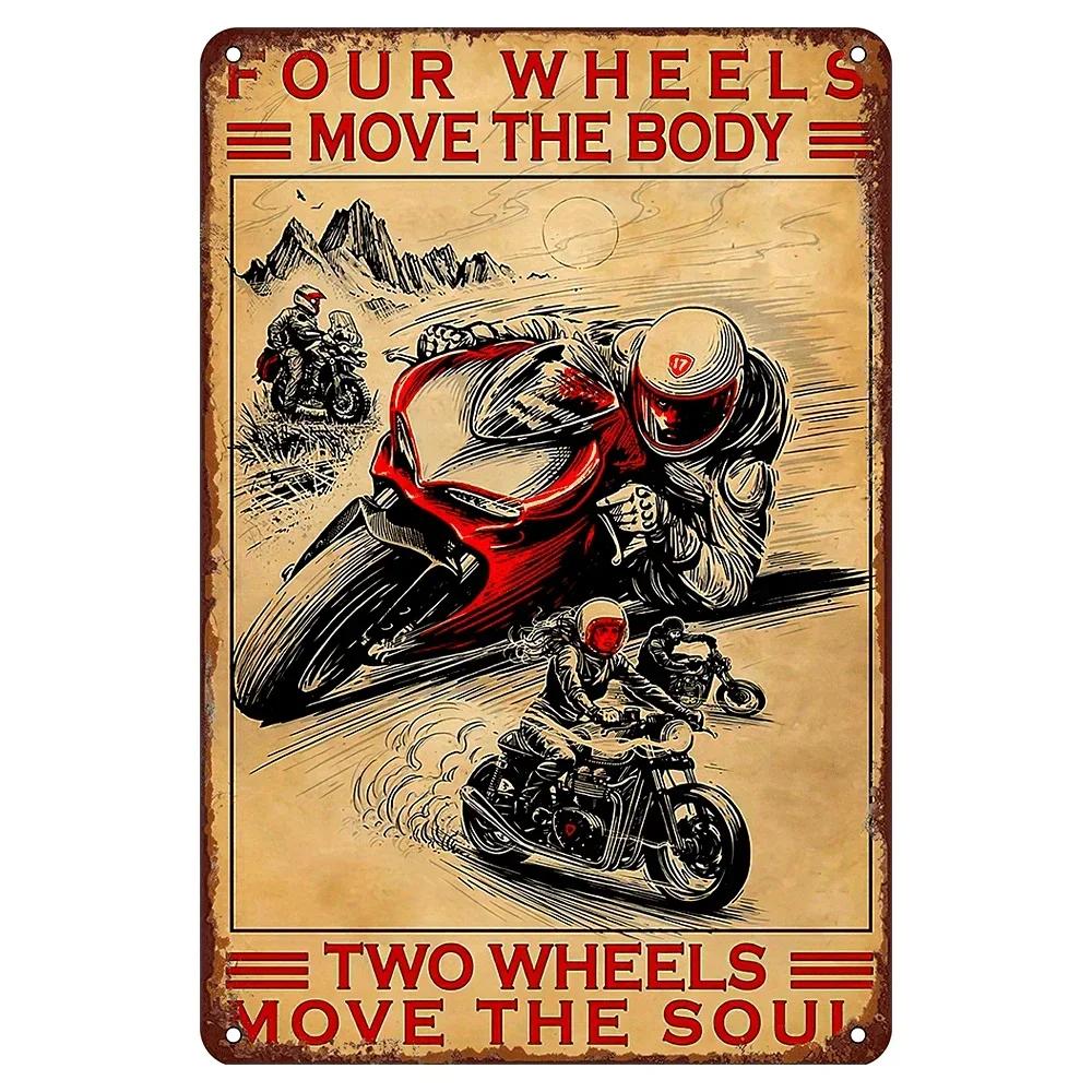 Retro Wall Art Two Wheels MoveThe Soul Sign Weathered Finish Ideal for Cafe Interiors Home Decor Unforgettable BikerGifts