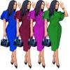 Летнее платье-карандаш больших размеров: Элегантный круглый вырез с коротким рукавом для женщин