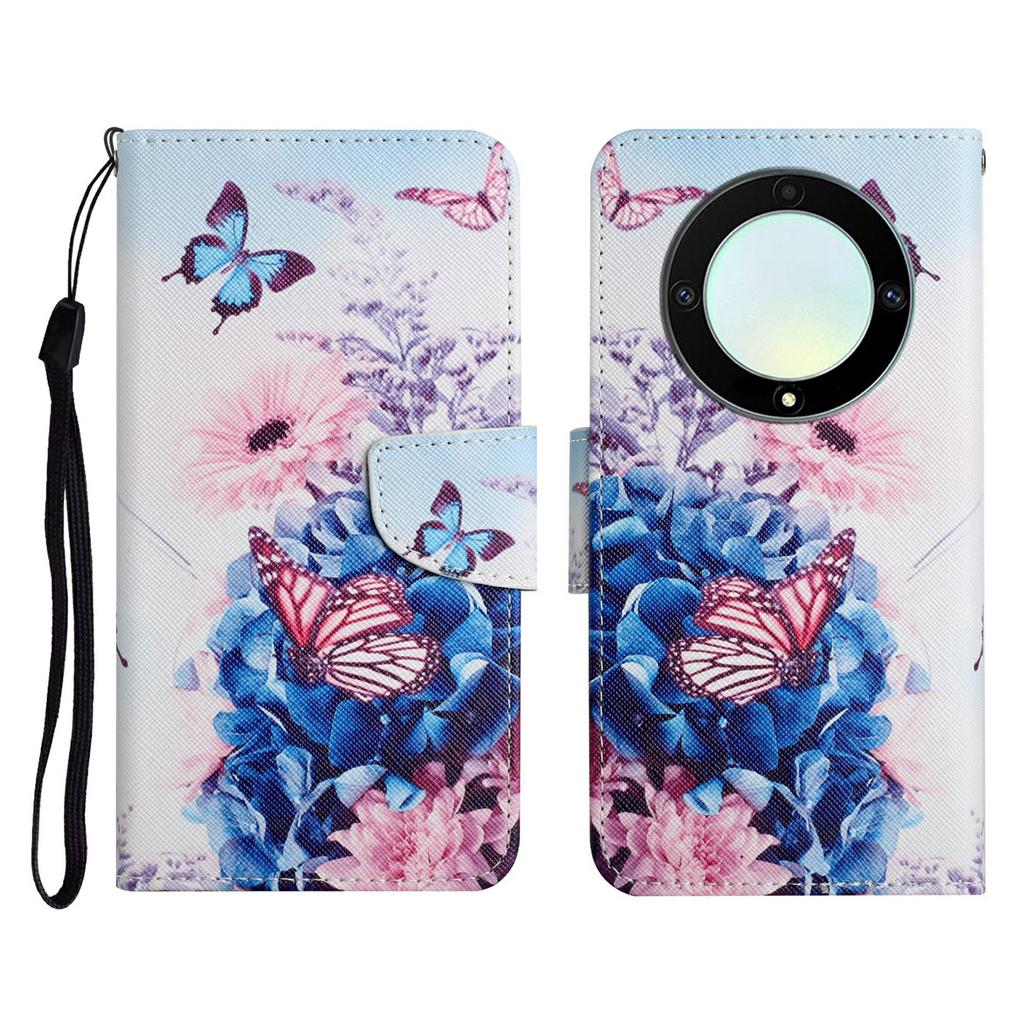 For Honor Magic5 Lite 5G/X9a 5G Case Pattern Printing Protective Leather Folio Phone Cover with Wrist Strap