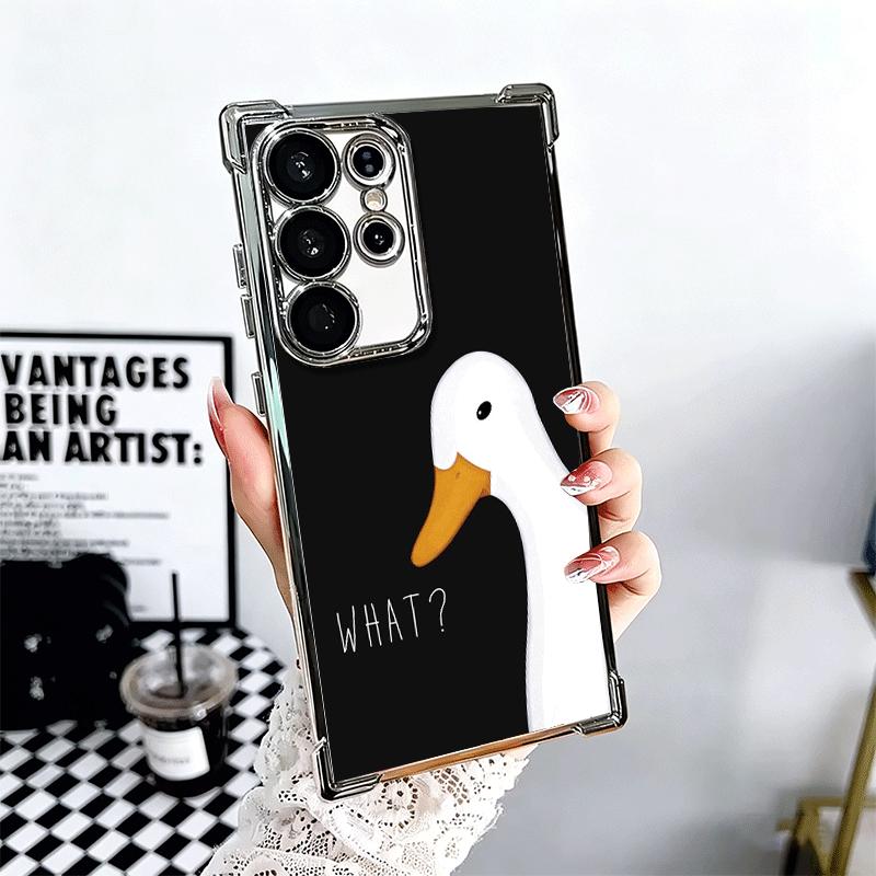 Funny Cartoon Goose Game Plating Phone Case For Samsung Galaxy S24 S25 FE S26 Edge S23 Ultra S22 S21 Plus S20 Anti-Fall Airabag