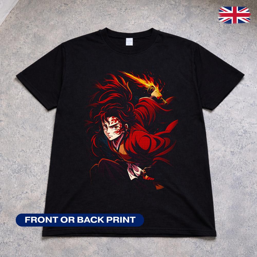 Demon Slayer Rengoku T Shirt Flame Hashira Anime Kimetsu No Yaiba Fire Tee Kids