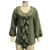 Women Shirt V-Neck 45355 Flying Sleeve Ruffle Stitching Design Solid Color Pullover Tops Loose Fit Casual
