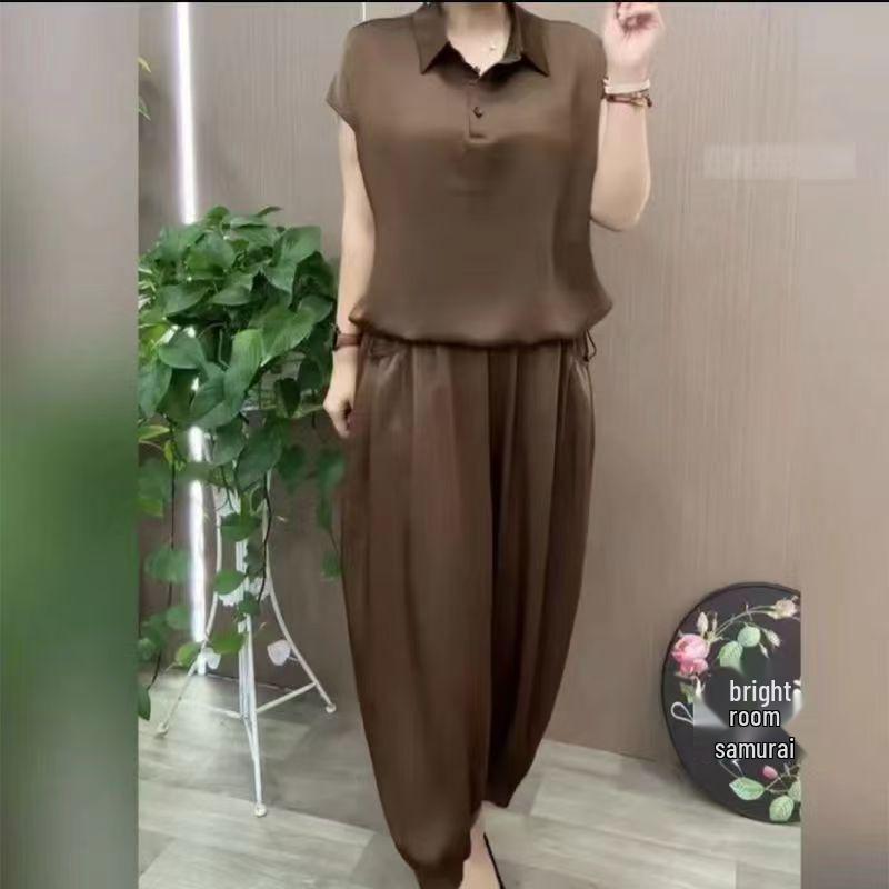 Age-Reducing Women's Summer Casual Solid Color Two-Piece Set