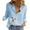 Women Fashion Cotton Linen Shirt Summer&fall Long Sleeve Top Ladies Printed Blouses