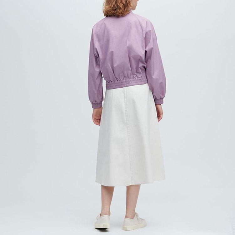 Uniqlo Однотонная куртка-бомбер с молнией и полувысоким воротником для женщин, куртки, светло-синий, фиолетовый 456091-71