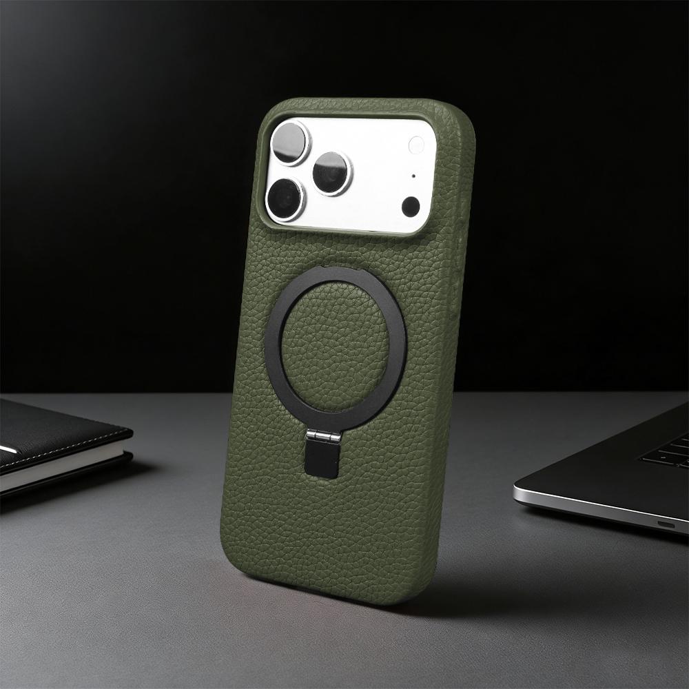 Магнитный Держатель Натуральная Кожа Чехол для Телефона для Iphone Air 17 Pro Max 17e 16e 14 15 16 13 12 Mini Задняя Крышка Coque Складное Кольцо