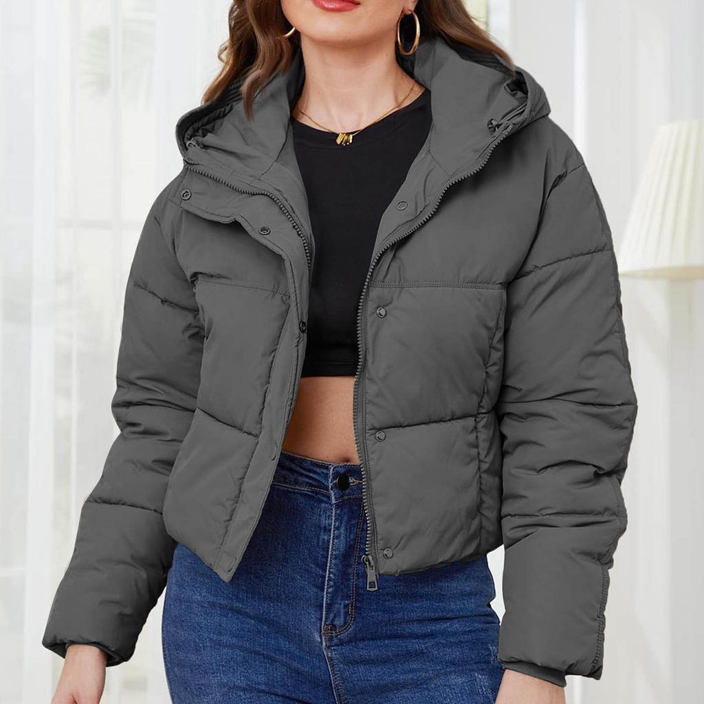 Женское однотонное короткое хлопковое пальто с длинным рукавом и высоким воротником, теплое свободное пальто