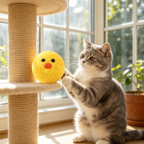 Игрушки для кошек Желтая утка Бесшумные шерстяные шарики Мягкая устойчивая к укусам войлочная игрушка для кошек Безопасная Игрушка для развлечения домашних животных для котенка