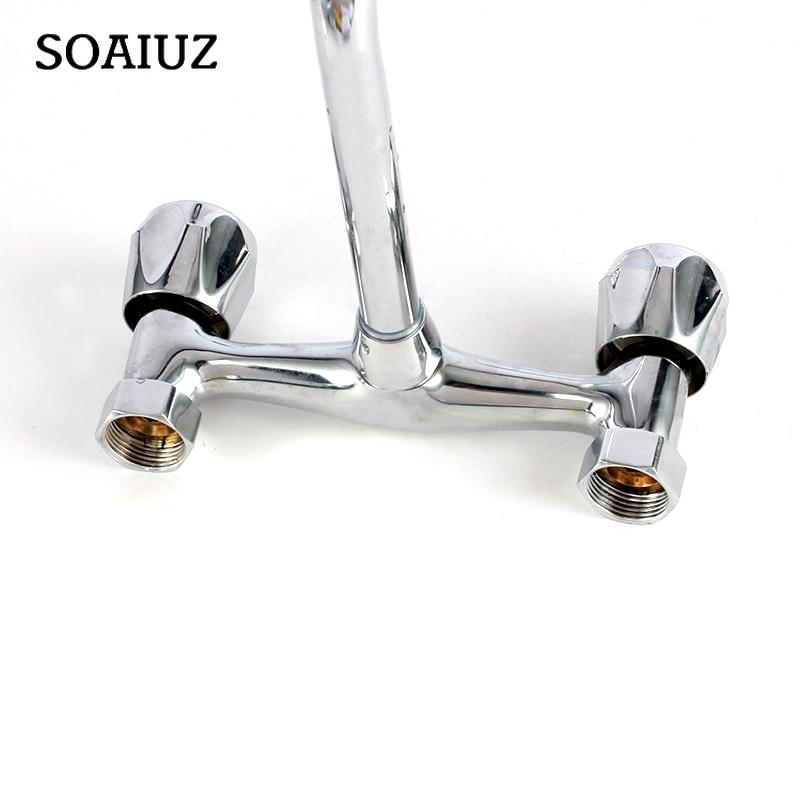 Wall Mounted Kitchen Faucet Double Handle Sink Basin Tap Cold Hot Water Mixer Tap Dual Hole Bathroom Sink Wash Basin Water Tap