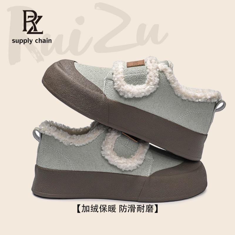 - Fleece Velcro Boken Cotton Shoes Women's Winter New Thermal Board Shoes Retro Niche Boken
